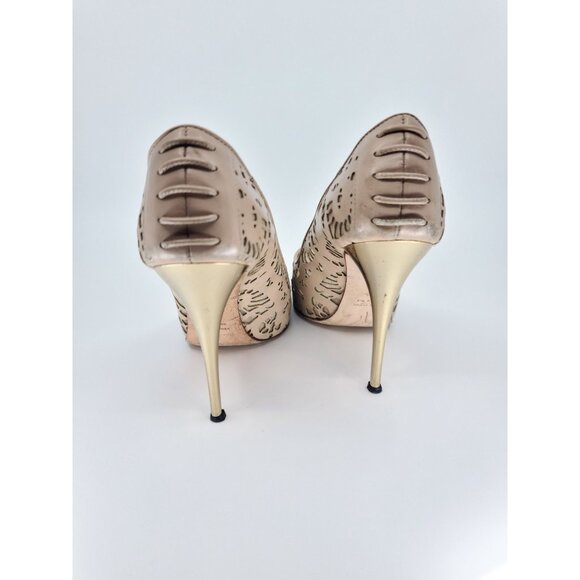 Giuseppe Zanotti Nude Lace Cutout Gold Heels Open Toe Pump Size 39 - Picture 5 of 7
